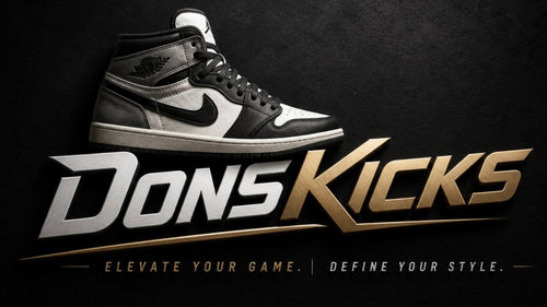 High-top sneaker with DonsKicks branding on a dark background